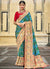 Turquoise And Red Multi Embroidery Traditional Silk Saree