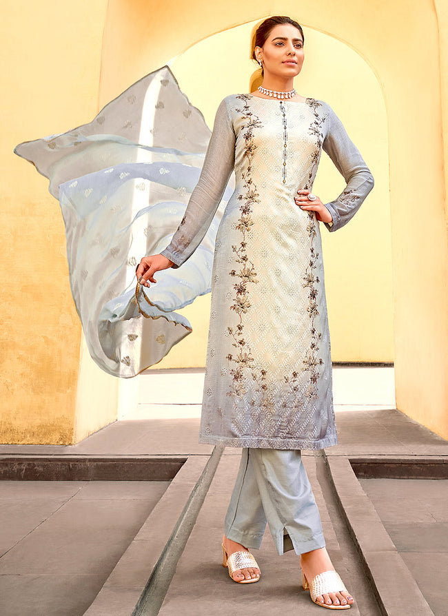 Charming Digital Print White Pant Style Suit