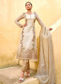 Beige Chikankari Embroidered Pant Style Suit