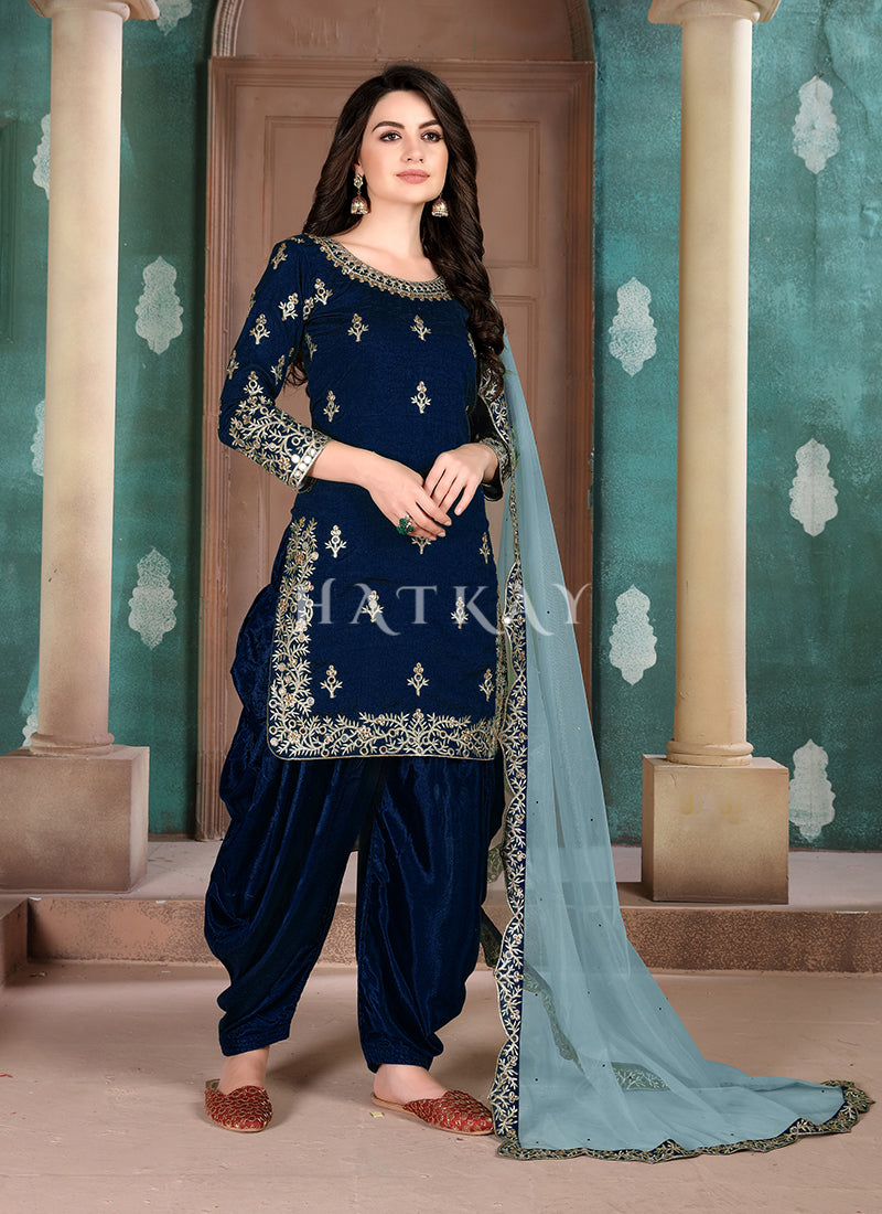 Navy blue and gold punjabi suit sale