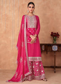 Hot Pink Sequence Embroidery Traditional Palazzo Suit