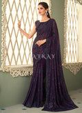 Deep Purple Sequins Embroidery Georgette Saree