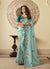 Aqua Blue Embroidered Party Wear Saree