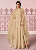 Cream Beige Zari Embroidered Slit Style Anarkali Pant Suit