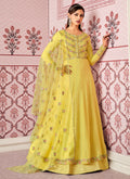 Yellow Floral Embroidered Layered Anarkali Pant Suit