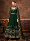 Dark Green Traditional Embroidered Anarkali Suit