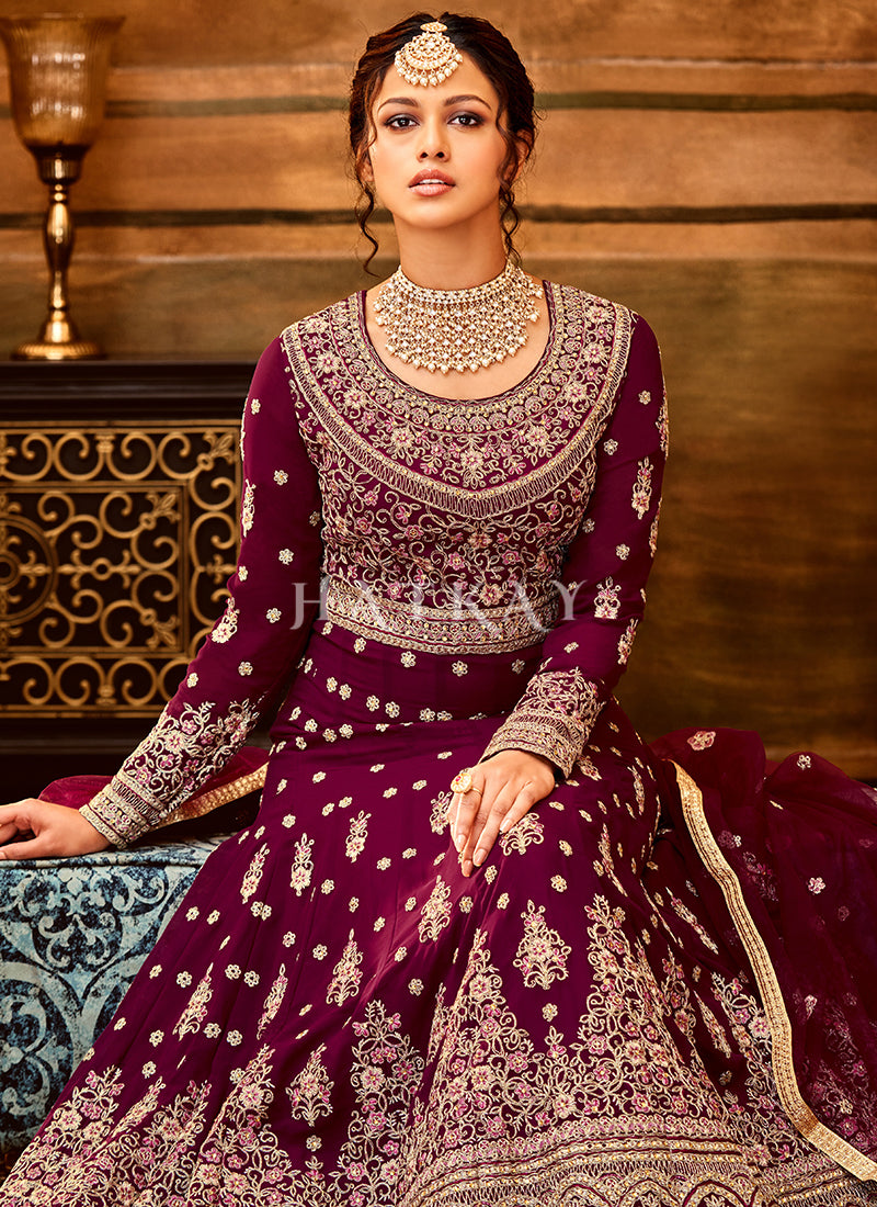 Buy Indian Clothing - Magenta Embroidery Wedding Anarkali Suit