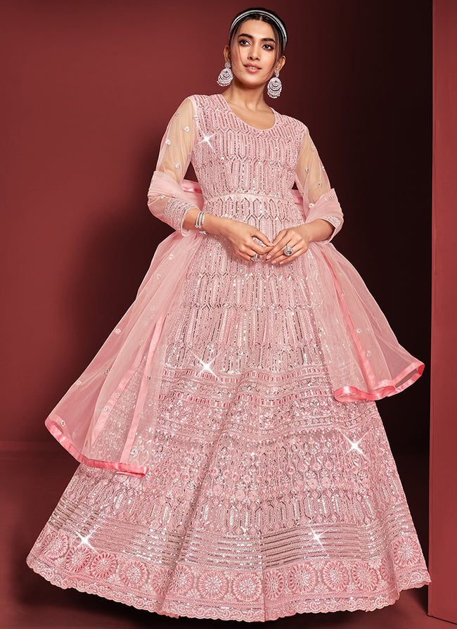 Buy Indian Gown - Blush Pink Sequence Embroidery Festive Anarkali Gown