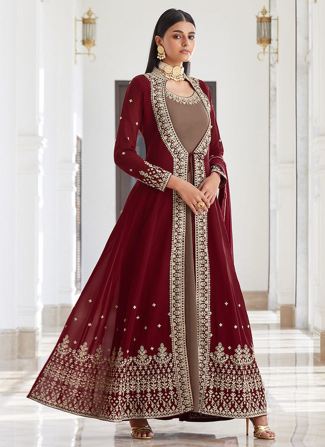 Buy Maroon Anarkali Dress Online | KalaNiketan