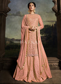 Peach Golden Embroidered Sharara Suit