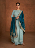 Light Blue Embroidered Anarkali Style Palazzo Suit