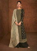 Olive Green Dual Tone Embroidered Anarkali Style Palazzo Suit