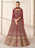 Maroon Embroidered Jacket Style Anarkali Suit