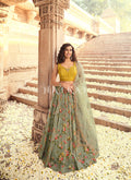 Pista Green Floral Sequence Embroidered Lehenga Choli