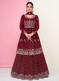 Buy Indian Outfit | Deep Red Embroidered Peplum Style Georgette Anarkali Lehenga