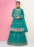 Buy Wedding Suit | Sea Green Embroidered Peplum Style Georgette Anarkali Lehenga