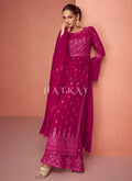 Deep Pink Sequence Embroidery Traditional Palazzo Suit