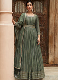 Green Mirror Embroidery Georgette Anarkali Suit