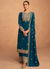 Turquoise Embroidery Silk Festive Palazzo Suit