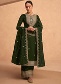 Olive Green Embroidery Silk Festive Palazzo Suit