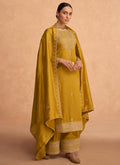 Yellow Embroidery Silk Festive Palazzo Suit