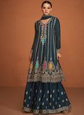 Royal Blue Sequence Embroidery Sharara Style Suit