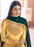 Yellow And Green Traditional Embroidered Pant Style Suit, Salwar Kameez