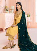 Yellow And Green Traditional Embroidered Pant Style Suit