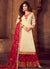 Beige And Crimson Embroidered Palazzo Suit