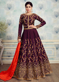 Deep Maroon Golden Embroidered Silk Anarkali Suit