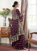 Indian Clothes - Purple Beige Designer Gharara Suit