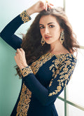 Indian Clothes - Navy Blue Embroidered Anarkali Suit 