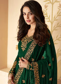 Indian Clothes - Green Slit Style Zari Embroidered Anarkali Pants Suit