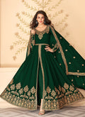 Indian Suits - Green Slit Style Zari Embroidered Anarkali Pants Suit