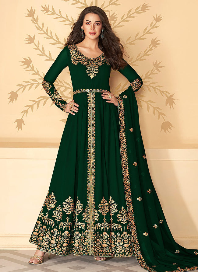 Green Embroidered Pant Suit In Slit Style