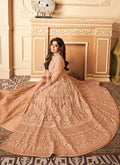 Indian Clothes - Pastel Orange Lucknowi Anarkali Lehenga In usa uk canada 