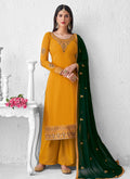 Yellow And Green Embroidered Palazzo Suit