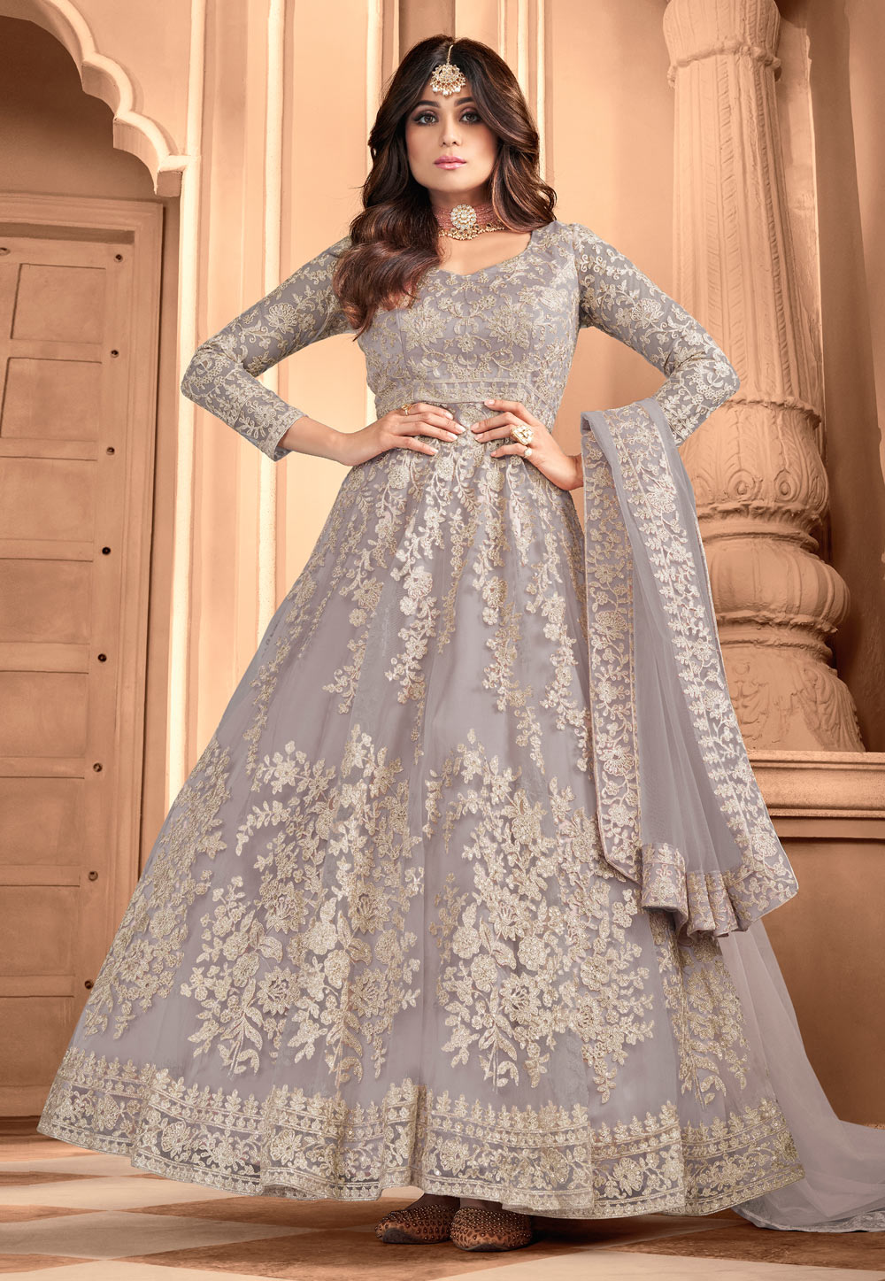 Lilac Purple Embroidery Wedding Anarkali Suit