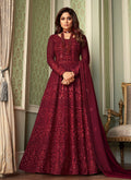 Maroon Lucknowi Embroidered Anarkali Suit