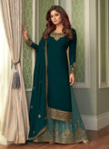 Turquoise Two Tone Embroidered Palazzo Suit