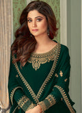 Green Two Tone Embroidered Palazzo Suit