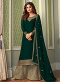 Green Two Tone Embroidered Palazzo Suit