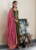 Green And Pink Embroidered Pant Style Suit