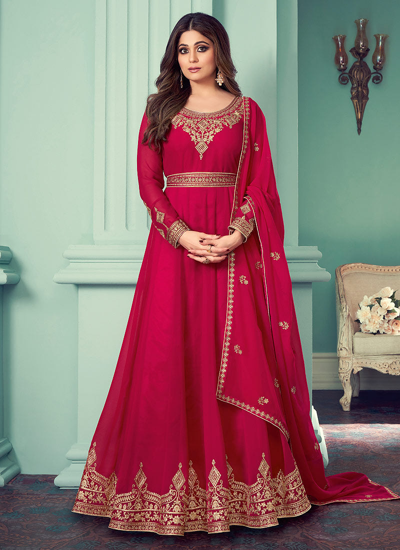 Buy Rani Pink And Gold Embroidered Anarkali In Uk online