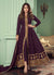 Wine Golden Embroidered Slit Style Anarkali Pant Suit