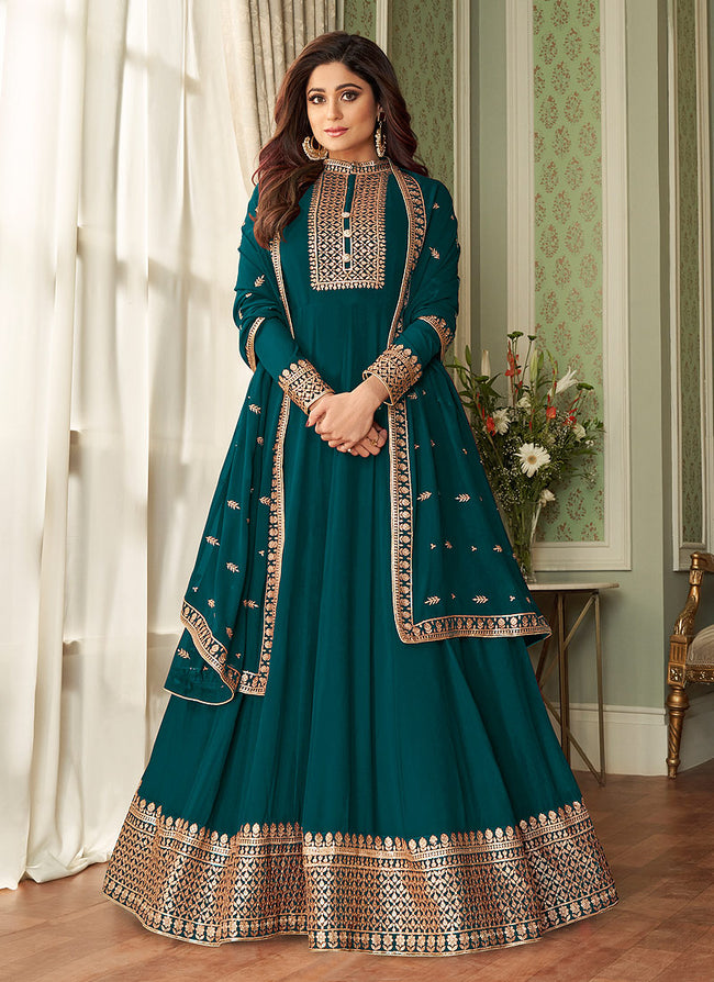 Brown Silk Floor Length Indian wedding Anarkali Suit 32003
