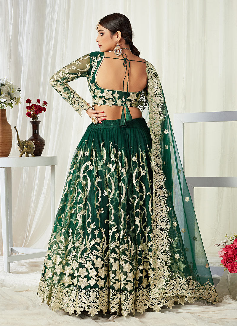 Buy Green Golden Embroidered Lehenga Choli In USA, UK, Canada ...