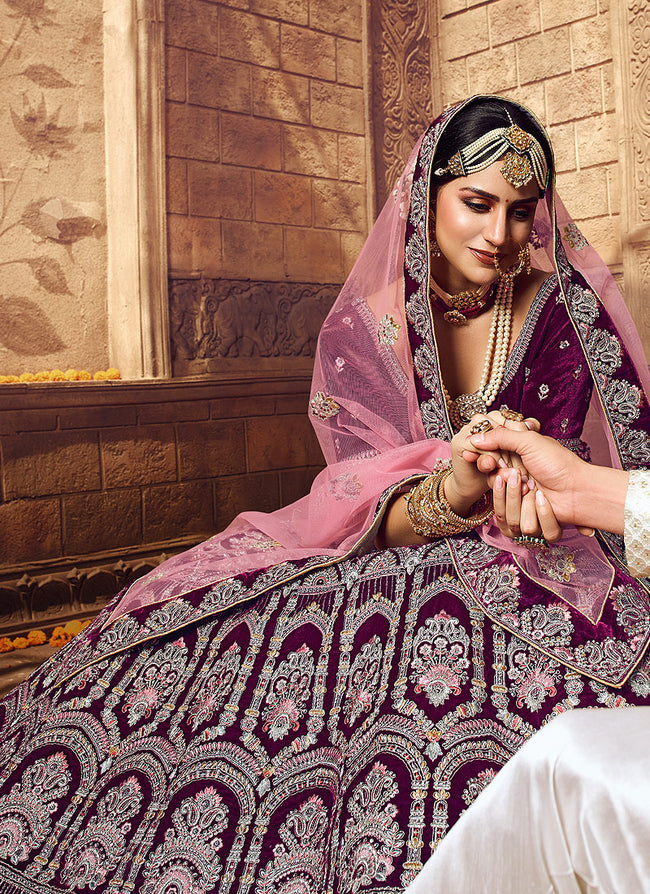 Buy Wine Crepe Wedding Wear Sequins Work Lehenga Choli Online From  Wholesale Salwar.