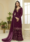 Maroon Embroidered Designer Sharara Suit