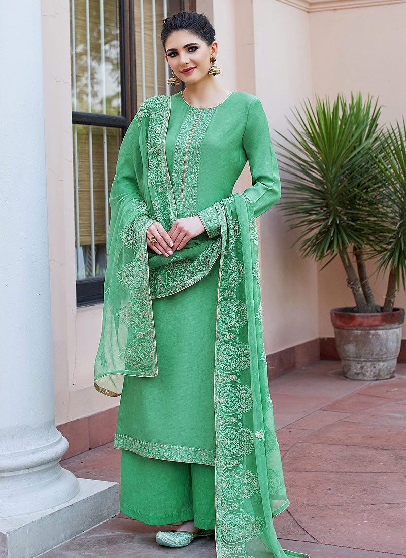 Green Kashmiri Embroidered Designer Palazzo Suit